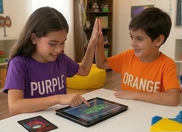 Crewmate Orange controlla il tablet