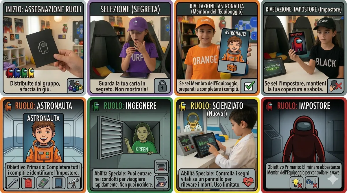 Regole Among Us dal vivo: assegnazione ruoli, astronauta, ingegnere, scienziato e impostore