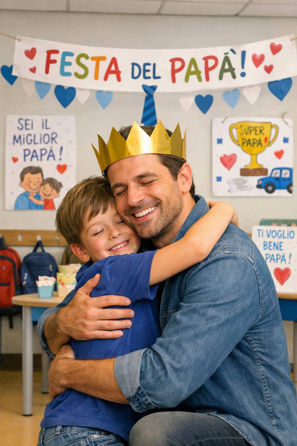 Festa del papà a scuola con bambini e genitori