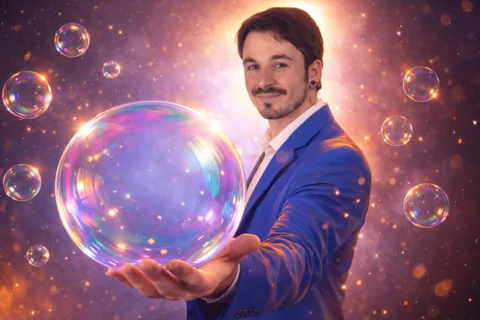 Mago Mignolo con bolla magica iridescente - bubble show professionale