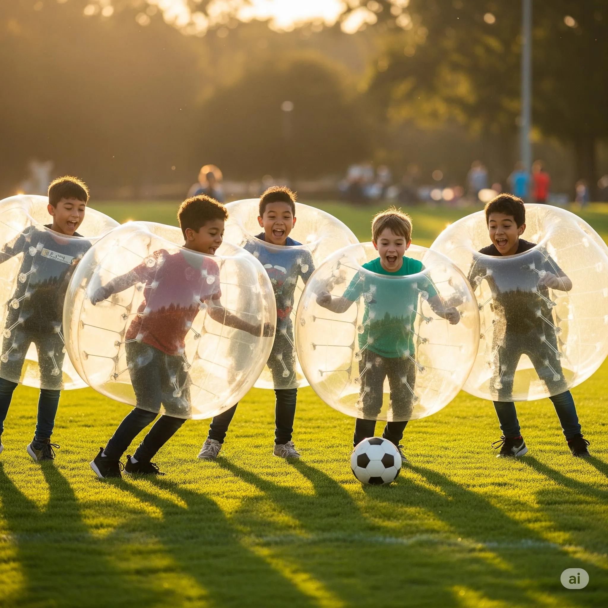 Azione in campo: scontro amichevole tra bolle giganti