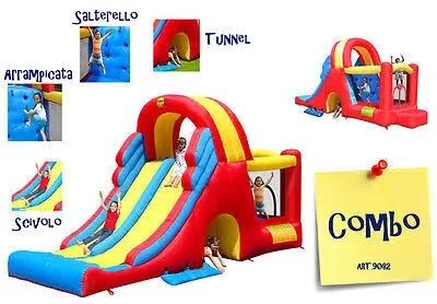 Combo doppio scivolo gonfiabile con tunnel, arrampicata e salterello - noleggio Palermo e Sicilia