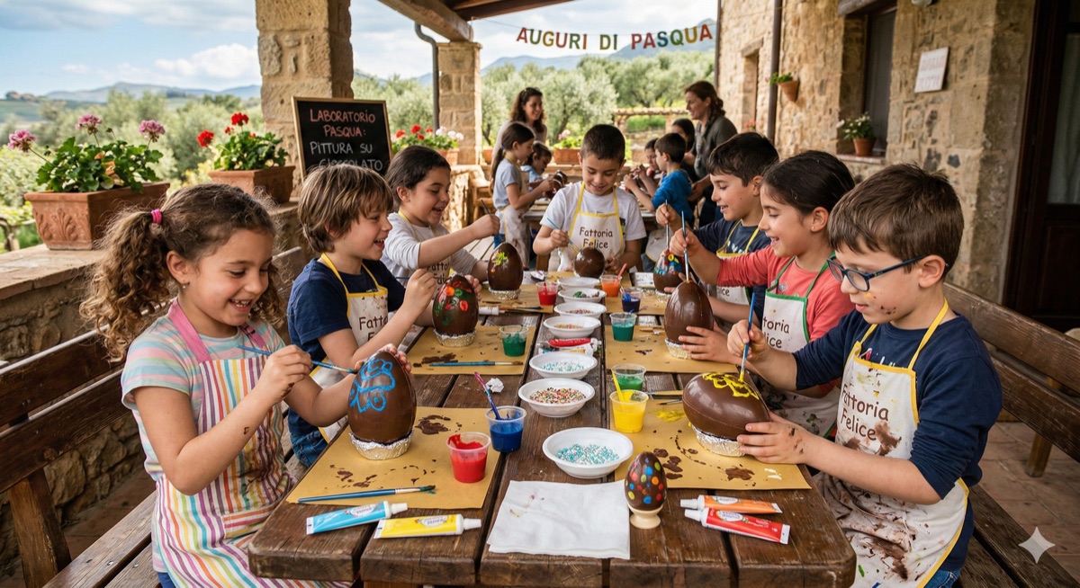 Laboratorio creativo uova di Pasqua - bambini che dipingono e decorano